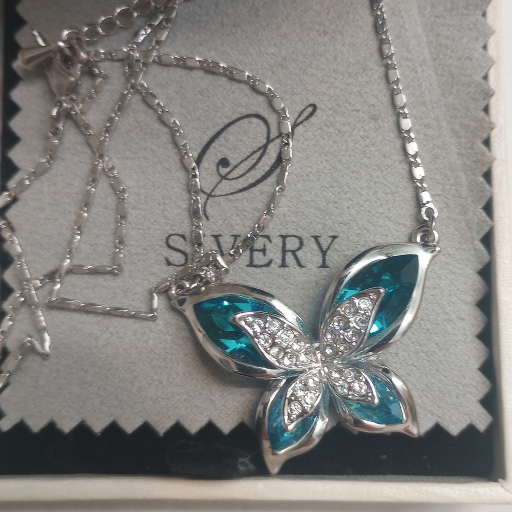 Swarovski Sivery Blue Butterfly Pendant Necklace